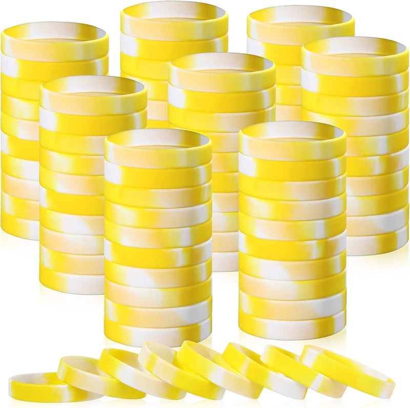 Liliful 50 Pcs Plain Silicone Rubber Bracelets Elastic Rubber Wristbands Blank Colored Bracelet Sports Bands for Stretch Wristband Wrist Bands for Women Men Party Gifts (Yellow and White) - Image 1